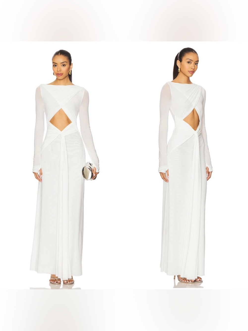 NWT MISHA “The Transit” long sleeve jersey mesh dress in ivory